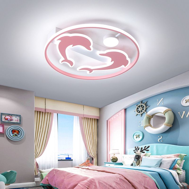 Dolphin and Ball Kids Room Flush Mount Lighting Acrylic Cartoon LED Ceiling Mounted Lamp