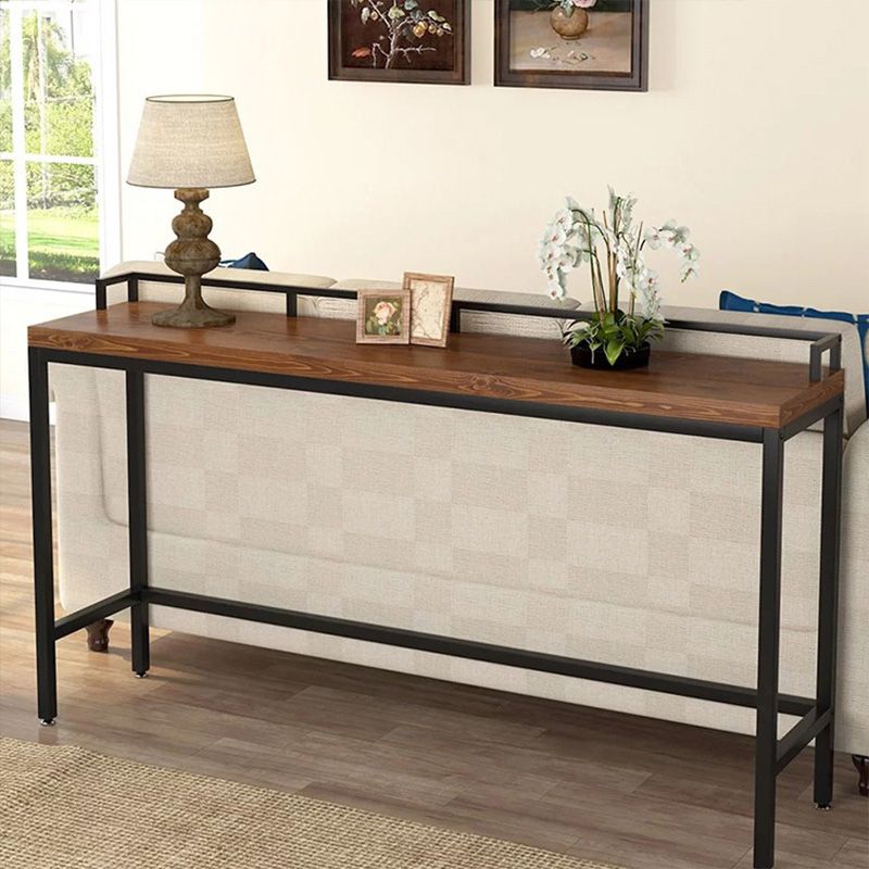 Industrial Bar Height Table Solid Wood Top Bistro Pub Table with Metal Legs