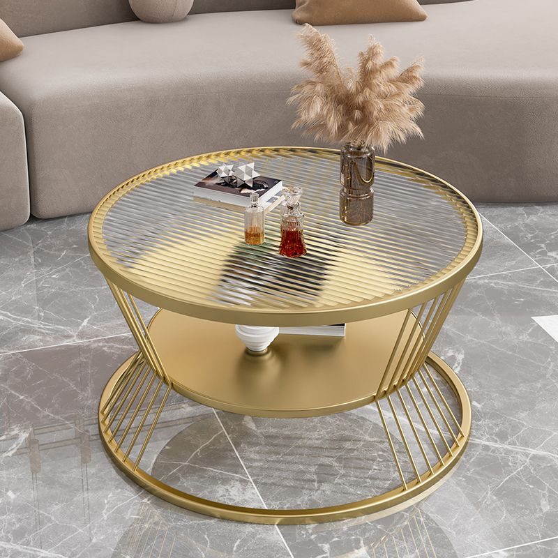 Modern 17.7" H Round Glass Coffee Table Iron Frame Cocktail Table