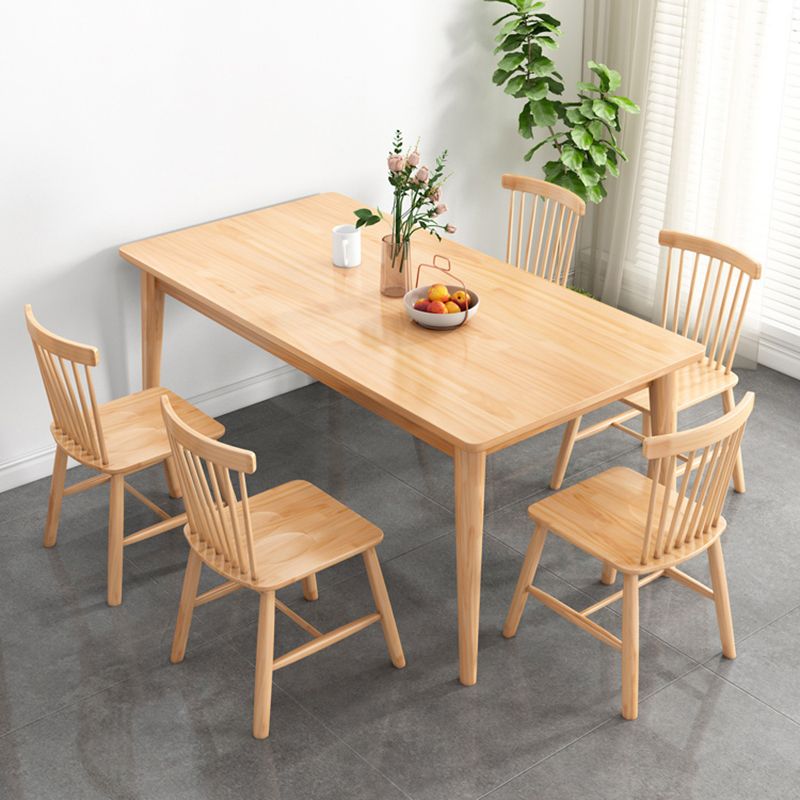 Modern Rectangular Natural Rubberwood Dining Table with 4 Legs