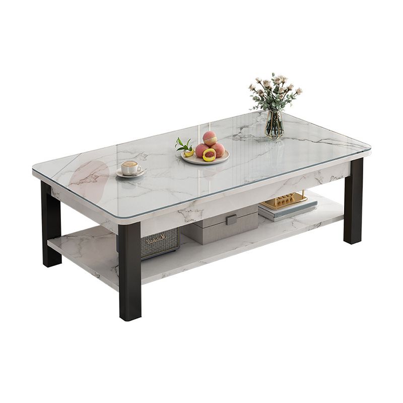 Modern Metal 4 Legs Cocktail Table Marble Rectangle Coffee Table