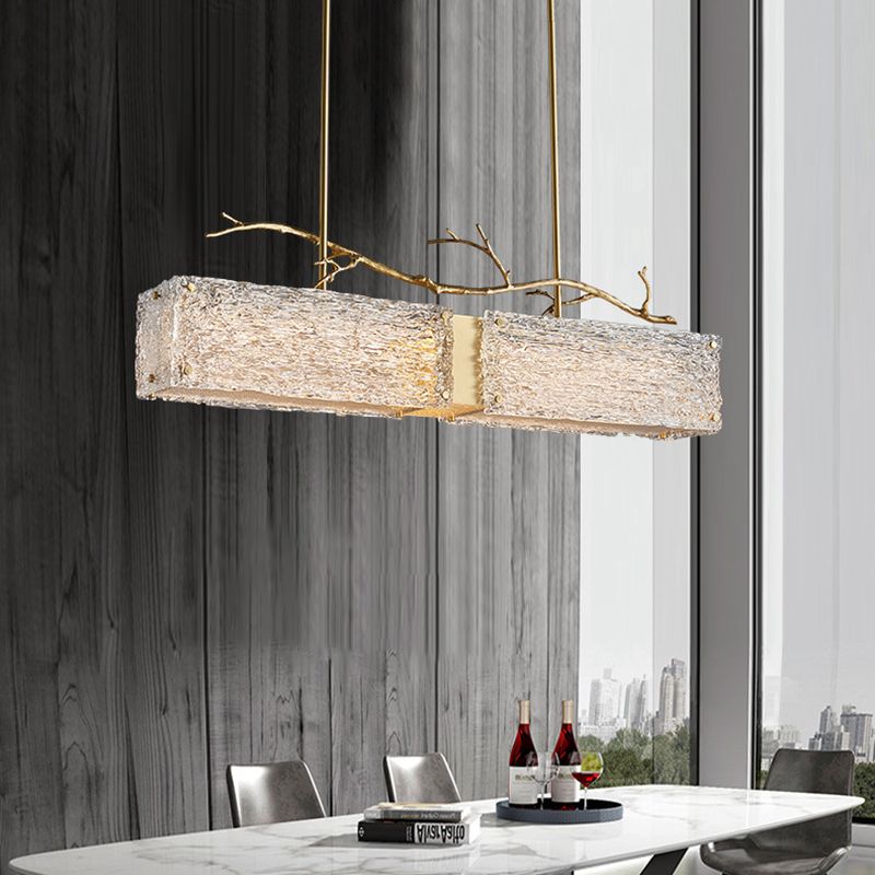 Rectangle Glass Island Light Fixtures Modern Style Hanging Lamp for Living Room