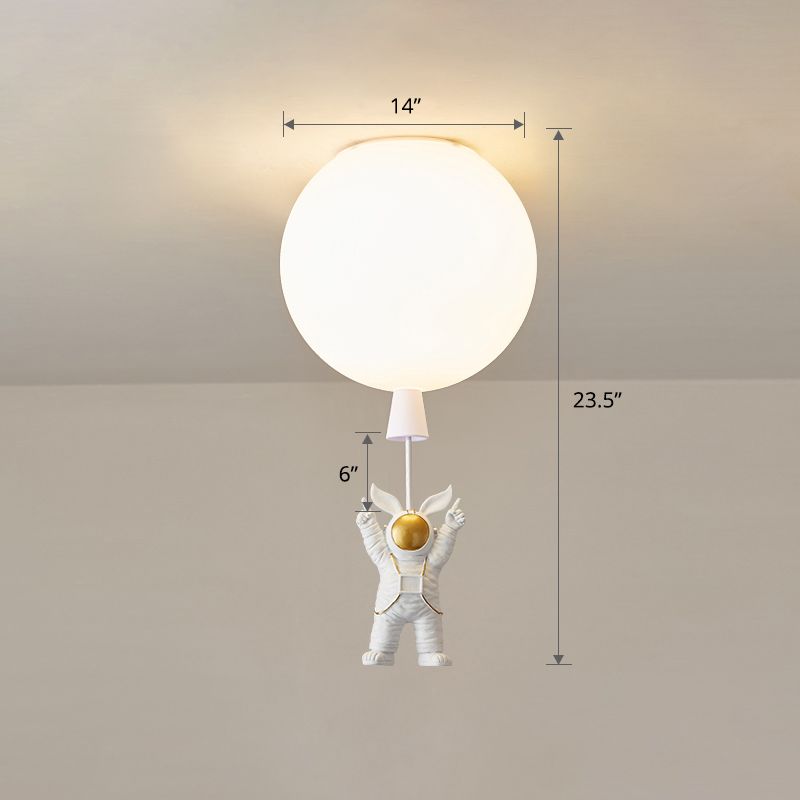 Lámpara de techo estilo infantil con 1 bombilla, color blanco, astronauta y globo, montaje empotrado con pantalla acrílica
