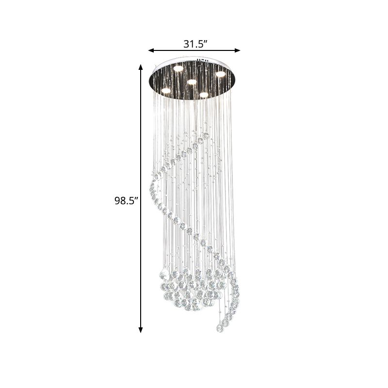 Clear Crystal Spiral Multi Light Pendant Contemporary 5 Lights Living Room LED Hanging Lamp