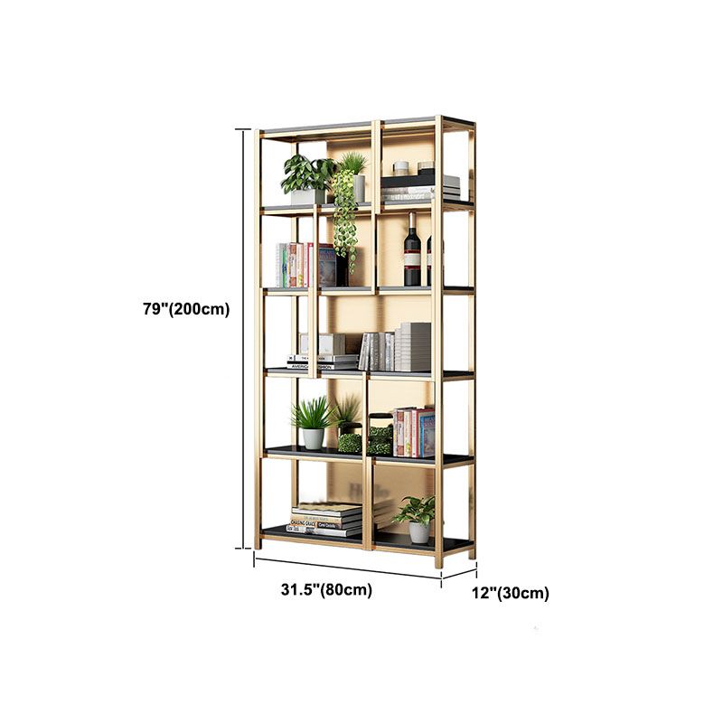 Modern Metal Bookshelf Etagere Open Shelf Bookcase in Burnish