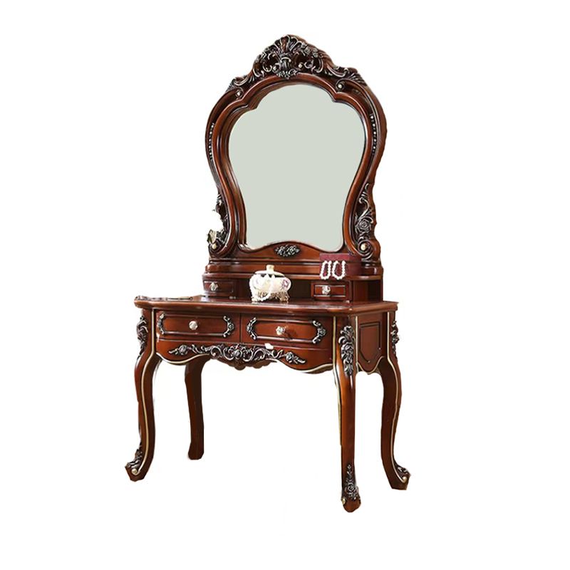 Brown Oak Vanity Set 64.96" High Vanity with Drawer and Mirror