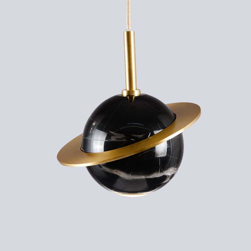Marble Sphere Ceiling Lighting Modern White/Black/Green LED Pendant Lamp Fixture with Trapped Ring