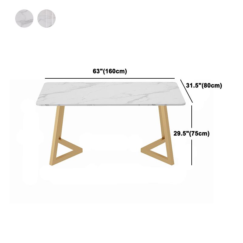 Traditional Luxury Dining Table White Stone Top Gold Base Dining Room Table