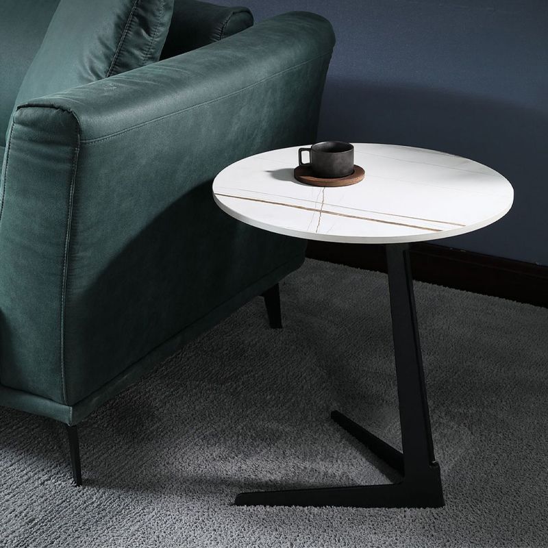 1 Single Round Pedestal Slate Coffee Table for Living Room with Steel Legs