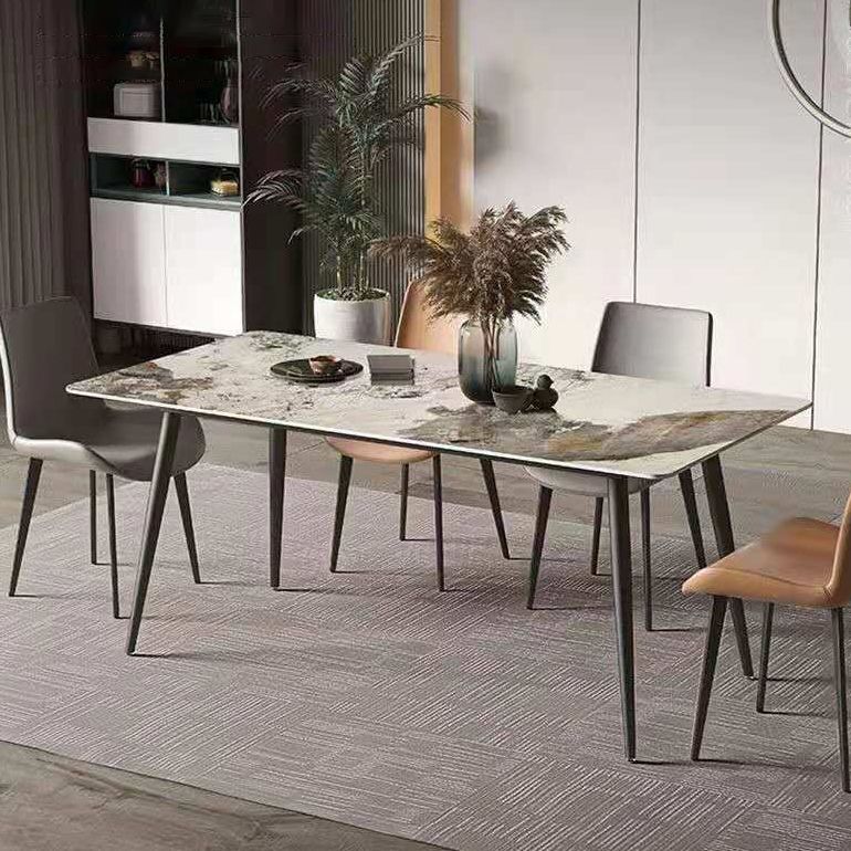 Stone Top Dining Table Rectangle Contemporary Dining Table with 4 Black Legs