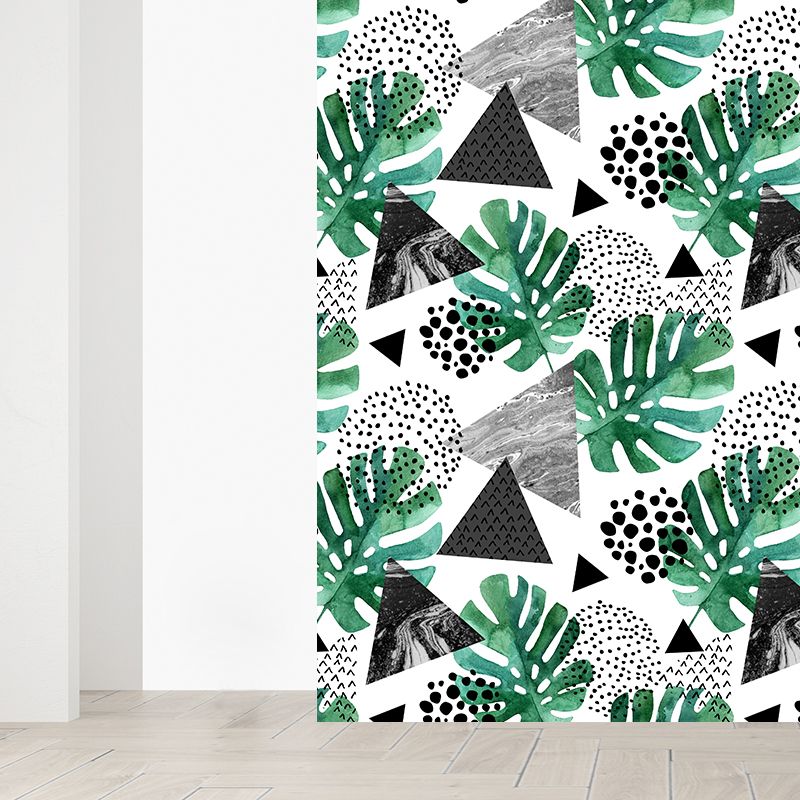 Tropical Leaves Mural Decal Green Living Room Wall Covering, Custom Size Available
