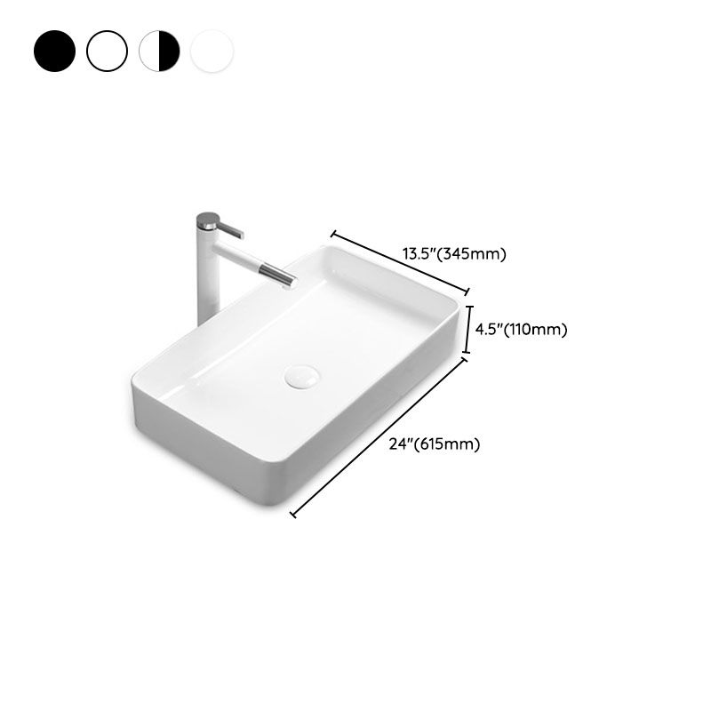 Modern Bathroom Sink Rectangular Porcelain Trough Sink with Pop-Up Drain