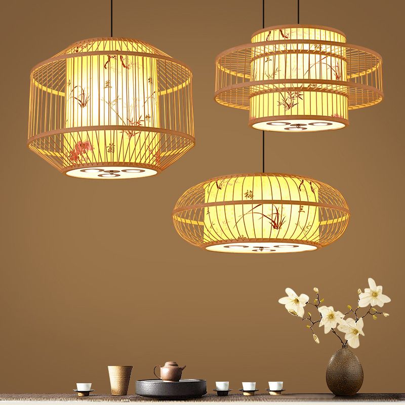 Japanese Bamboo Pendant Light 1 Light Ceiling Light Fixture for Dining Room