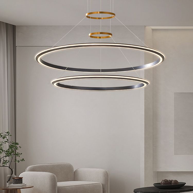 Modern Aluminum Chandelier Multi-Layer Circle 2 Lights Chandelier Pendant Lamps for Living Room