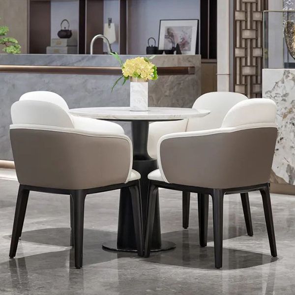 Faux Leather Dining Chairs Industrial Style Arm Chair with Black Leg