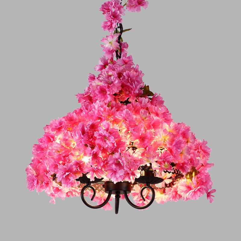 Cherry Blossom Metal Chandelier Light Industrial 3 Bulbes Restaurant LED Hanging Lamping en rose