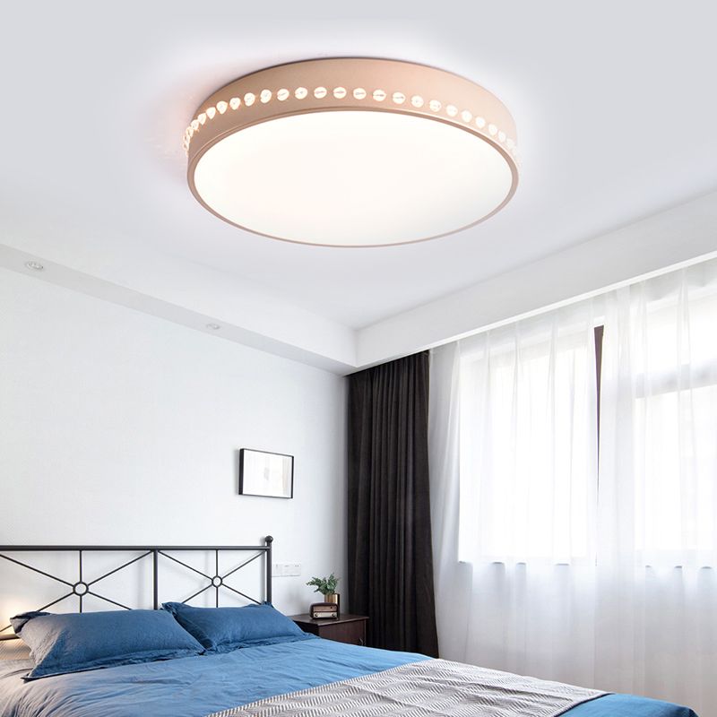 Drum Acrylic Ceiling Light Fixture Modern LED Black/White/Grey Flush Mount Lighting in Warm/White Light, 14"/18"/21.5" Dia