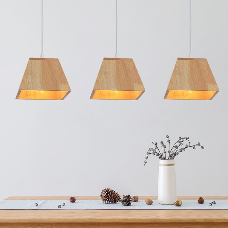 Wood Trapezoid Multi-Light Pendant Height Adjustable Nordic 3-Head Hanging Ceiling Light