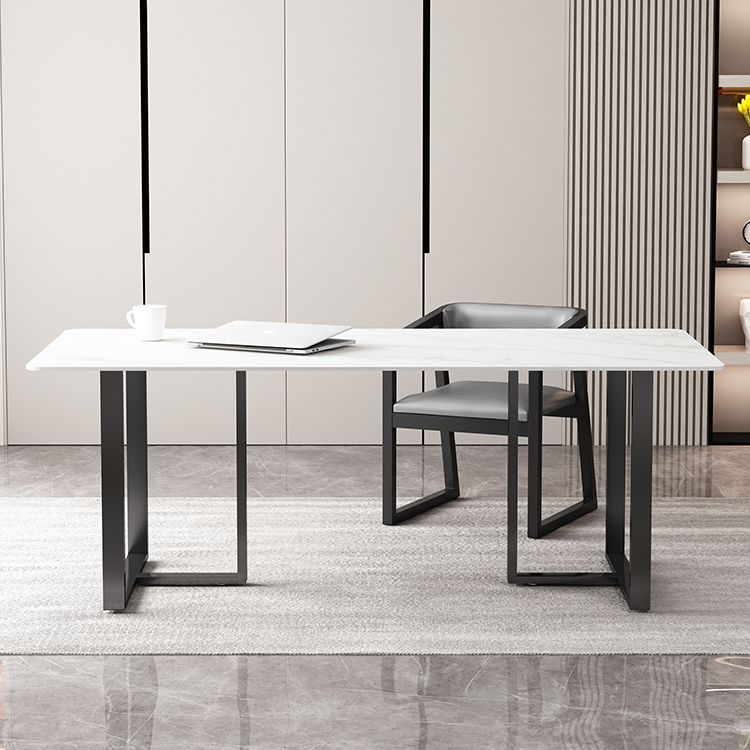 Rectangle Double Pedestal Industrial Table Fixed Table with Sintered Stone
