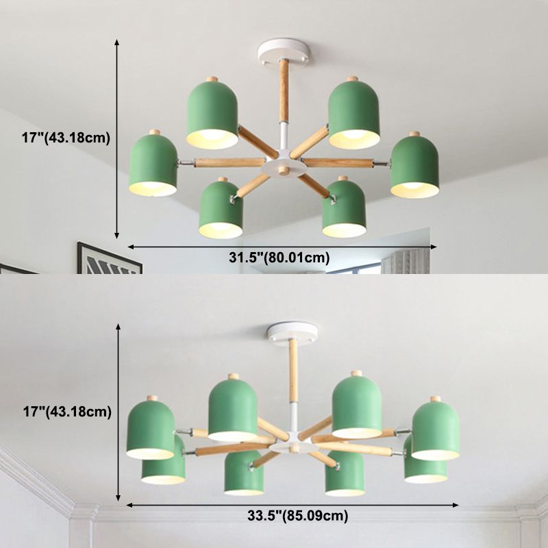 Cloche Shade Wooden Chandelier Nordic Adjustable Suspension Light for Bedroom