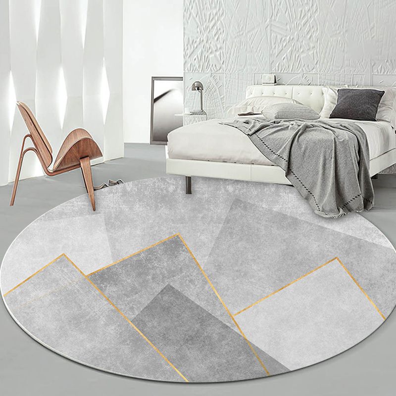 Round Graphic Print Rug Polyester Casual Carpet Pet Friendly Area Rug for Living Room