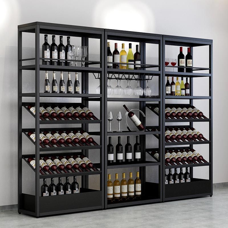 Industrial Floor Wine Holder Rack Metal Wine Racks with Shelf