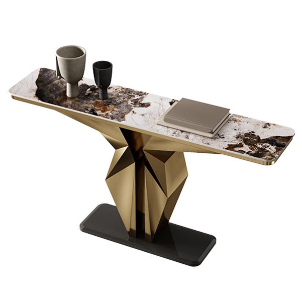 Stone Rectangle Console Table Glam 13.78" Wide Accent Table with Abstract Base