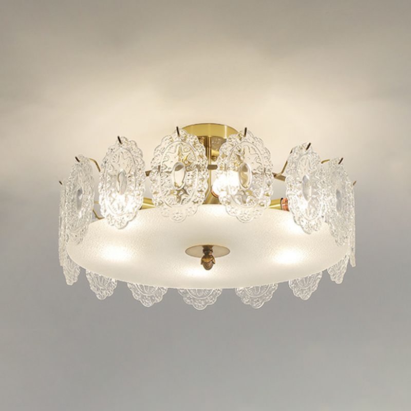 Semi Mount Lighting Vintage Drum Glass Semi Flush Light Fixture