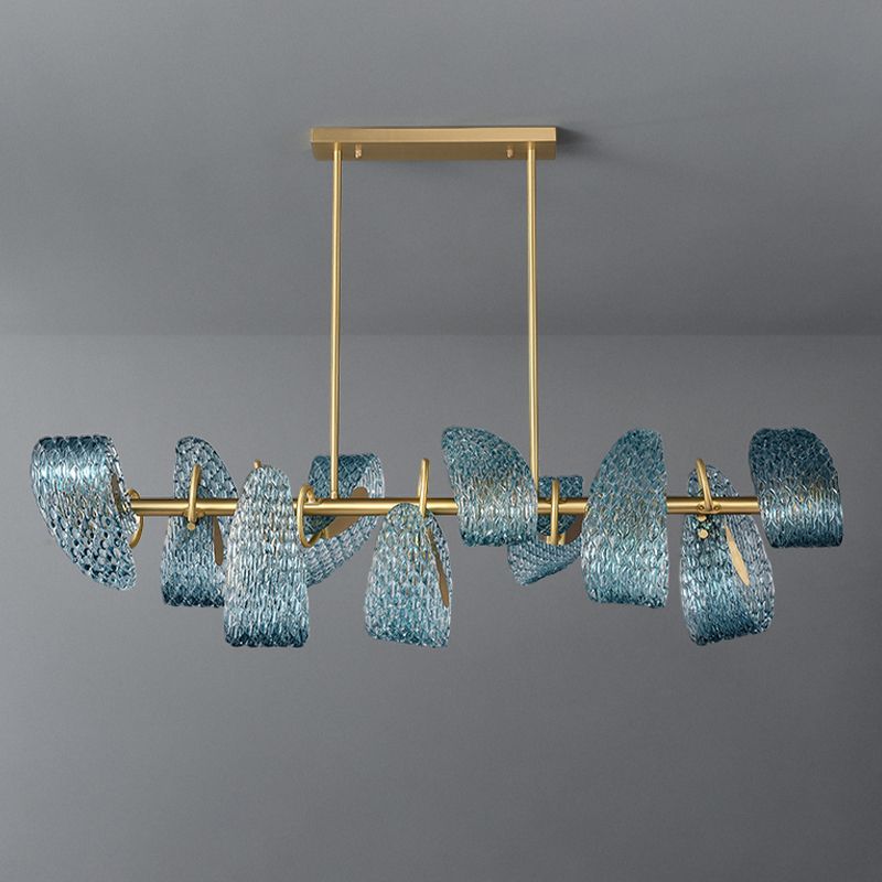 Modern Metal Ceiling Light Flower Shape Island Light with Glass Shade for Living Room
