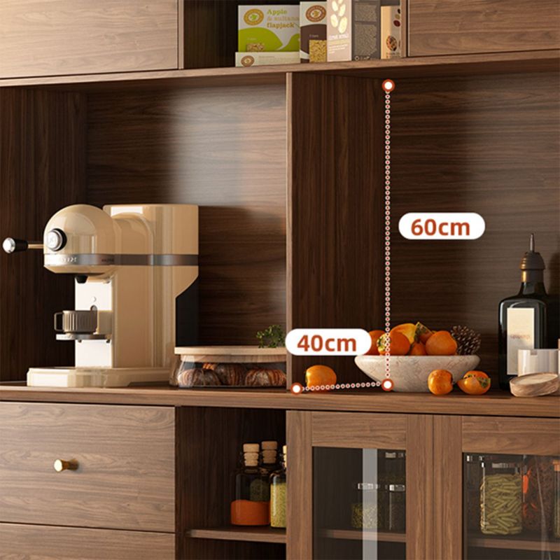 Modern Faux Wood China Cabinet Glass Doors Dining Hutch with Drawers