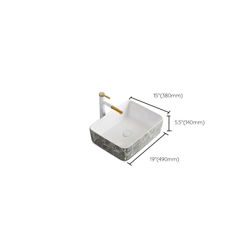 Modern Bathroom Sink Ceramic Marble Pattern Round Bathroom Sink with Pulling Faucet