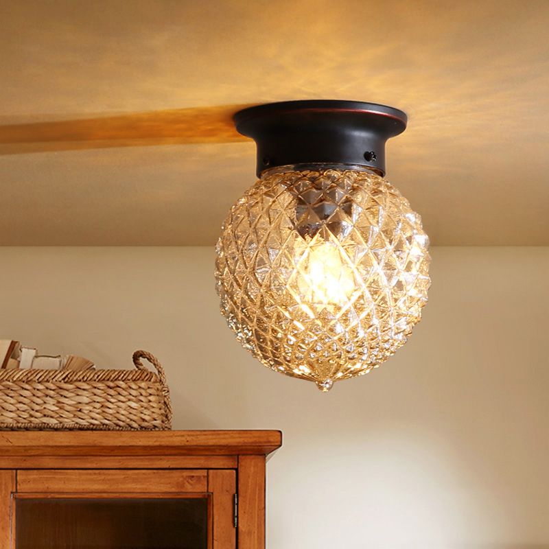 Glass Round Semi Flush Ceiling Light Vintage Aisle Ceiling Mounted Light