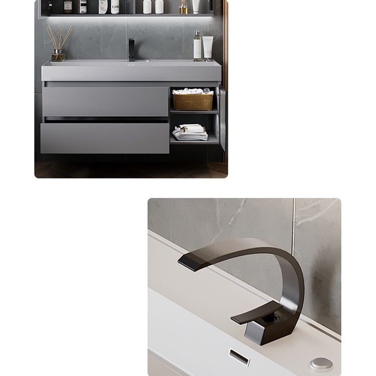 Contemporary Vanity Sink Wooden Wall-Mounted Bathroom Vanity Cabinet in Gray