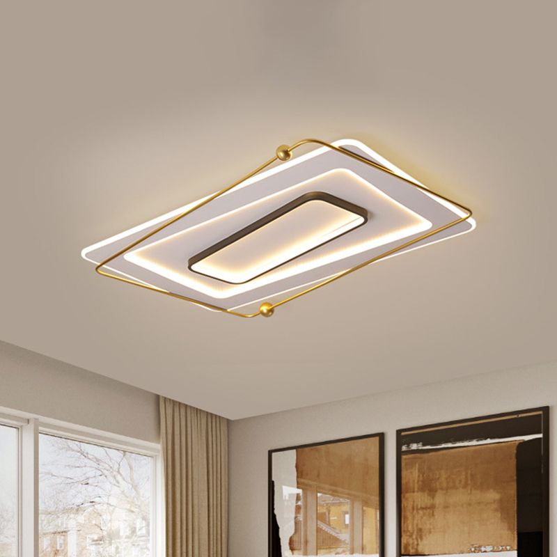 White-Gold Layered Rectangular Flushmount Modernism Acrylic LED Ceiling Flush Light in Warm/White Light