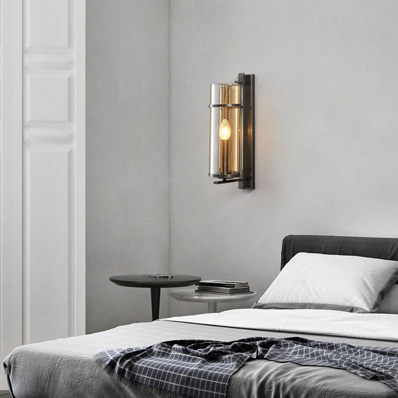 Cylinder Shape Glass Wall Light Modern Style 1 Light Wall Light Sconce