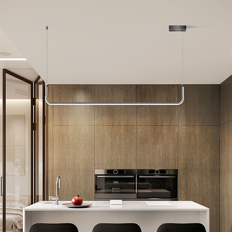 Idées d'éclairage d'île linéaire de forme moderne pendentifs îles métalliques en noir