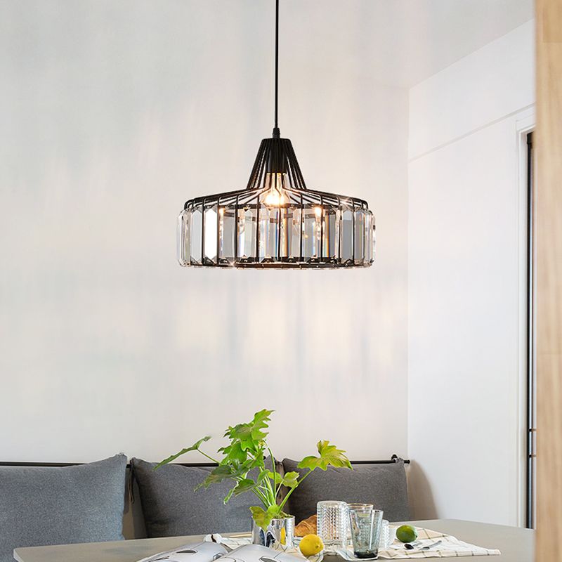 Crystal Drum Shape Hanging Lights Modern Style 1-Light Hanging Fixture for Living Room