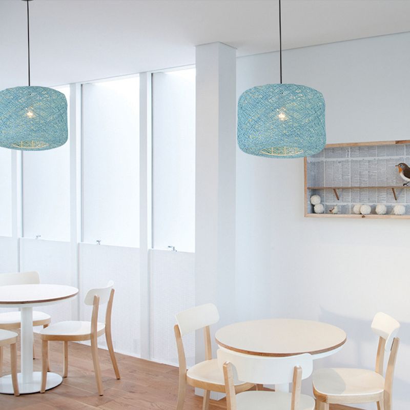 Trommelanhänger Beleuchtungstradition Rattan 1 Glühbirne 12 "/16"/18 "breit beige/blaue Decke hängende Licht