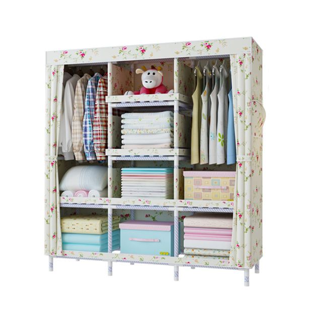 Modern Wardrobe with Clothes Rail Matte Finish Cabinet with Wood Frame