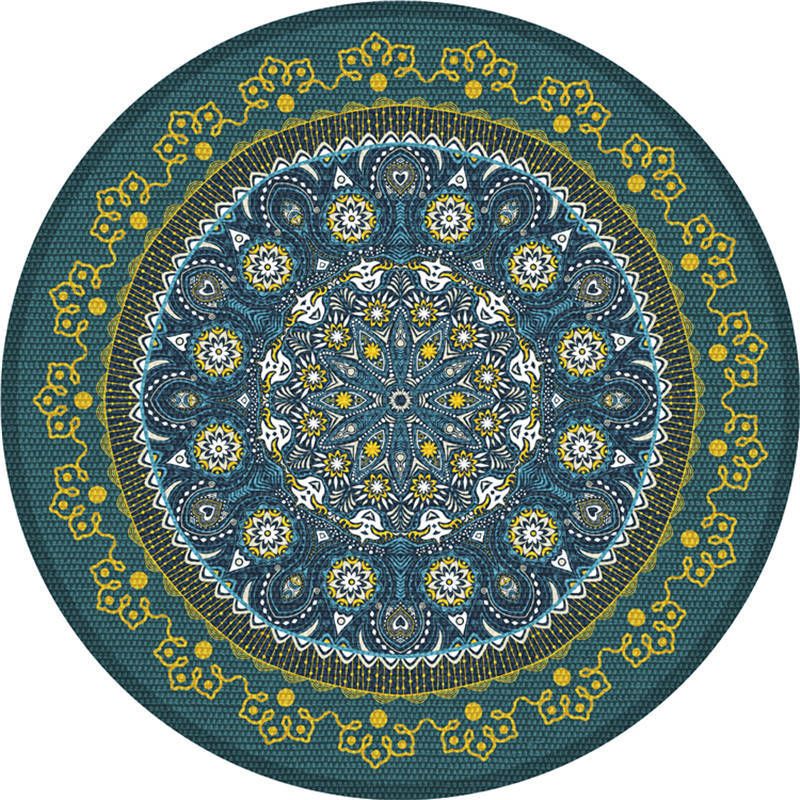 Moroccan Living Room Rug Multi-Color Flower Rug Polyester Machine Washable Stain Resistant Non-Slip Backing Area Carpet