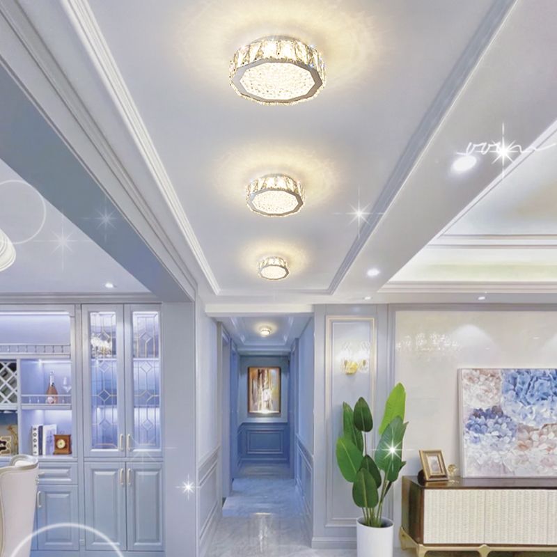 LED Flush Light Contemporary Transparent Crystal Bedroom Flush Ceiling Lamp