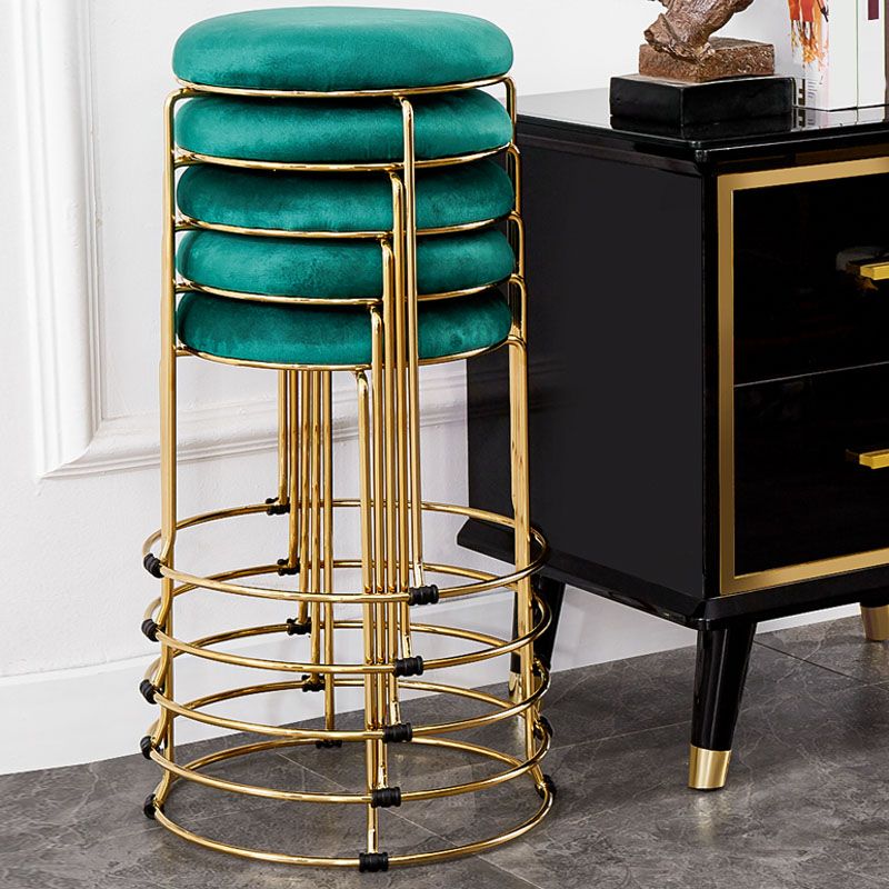 Glam Ottoman Velvet Tear Resistant Metal Legs Solid Color Round Ottoman