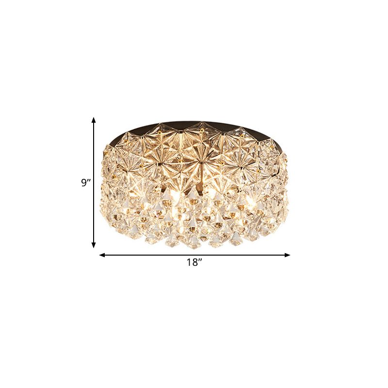 4/6 Bulbs Drum Ceiling Light Fixture Modern Black Canopy Faceted Hexagon Crystals Flush Mount Lamp, 18"/21.5" W