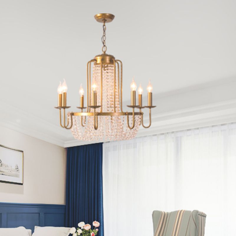 CHANDELIER DE CRISTAL CHANDELIER Rústico Gold Vela Estilo de la sala Drop de caída