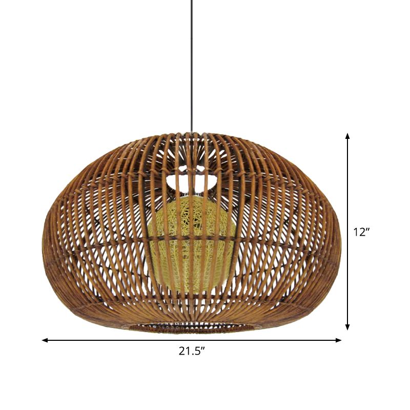 Lampada a ciondolo a 1 ristorante a testa Asia Coffee Impiccing Lampada con tonalità di rattan lanterna