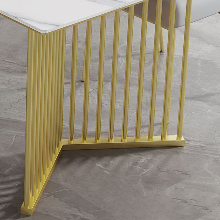Luxe huis gesinterde stenen eettafel rechthoekige tafel met dubbele voetstukbasis