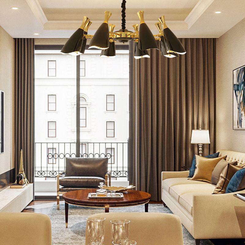 Trompeta negra colgante colgante de la lámpara de metal contemporánea accesorio de iluminación