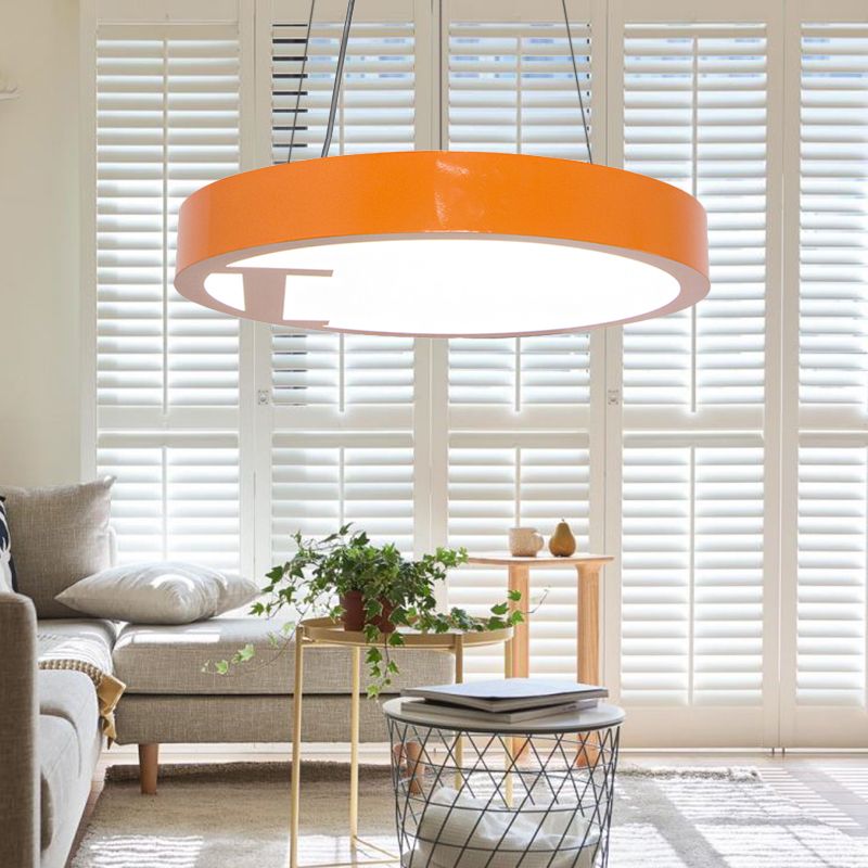LED Living Room Chandelier Light Fixture with Round Acrylic Shade Modernism Style Yellow/Orange Pendant Lamp