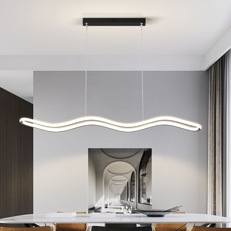 Creative Linear Island Lighting Fixture Modern Style LED Hanging Light for Dining Room