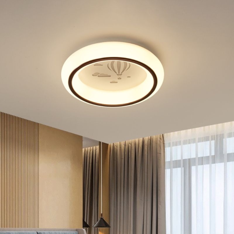 Circular Flush Mount Ceiling Light Nordic Acrylic White LED Flushmount with Elk/Star/Hot Air Balloon Pattern
